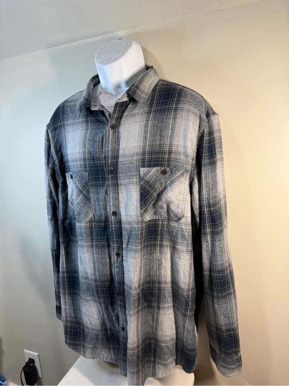 urban pipeline Blue and Gray Plaid Flannel Shirt
